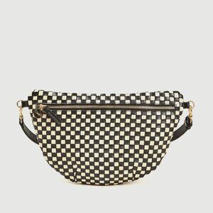 Clare V Grande Fanny Black & Cream Woven Checker